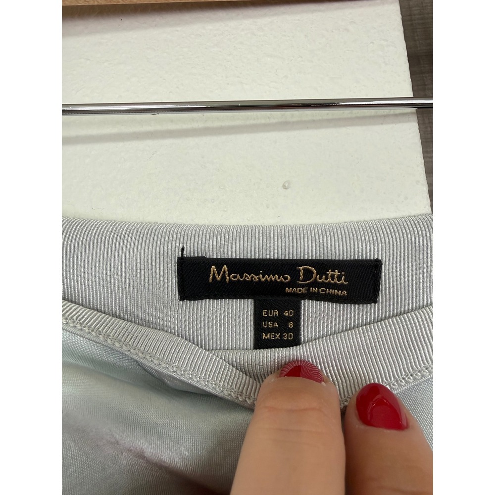 Massimo Dutti Silver Maxi Slip Skirt‎ Satin Metallic Elegant Size 8 - Picture 9 of 10